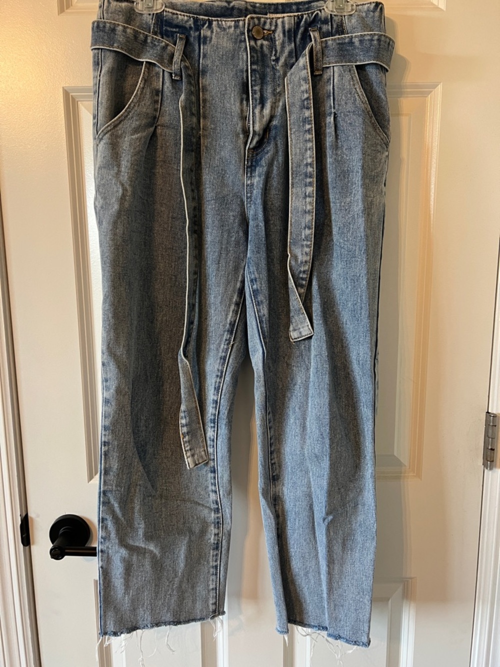 High-Waist Light Wash, Paperbag Tie-Belt Jeans